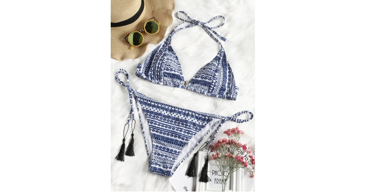 Zaful Plus Size Tribe Print String Bikini Set Irina Shayk S