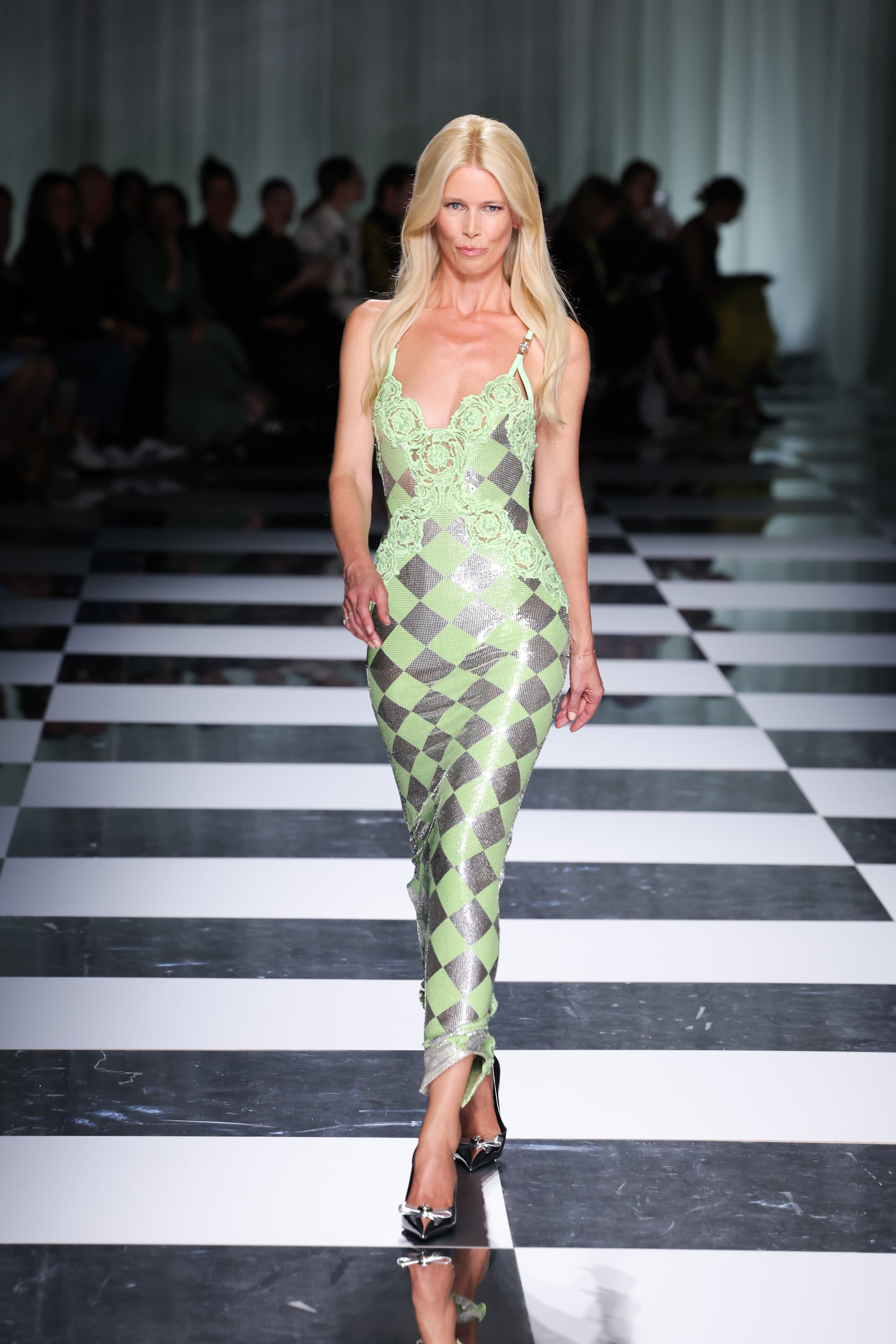 Claudia Schiffer Closes Versace Runway at Milan Fashion Week