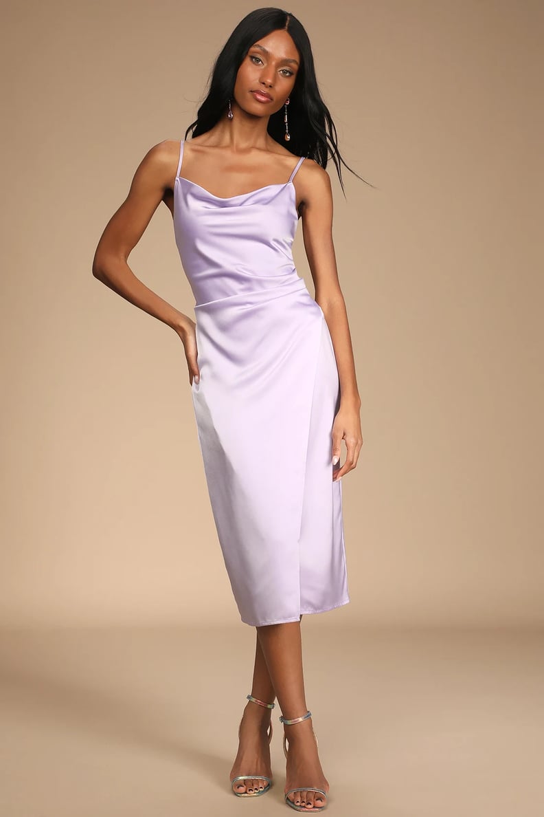 A Satin Party Dress: Lulus Hollywood Woman Lilac Satin Midi Dress