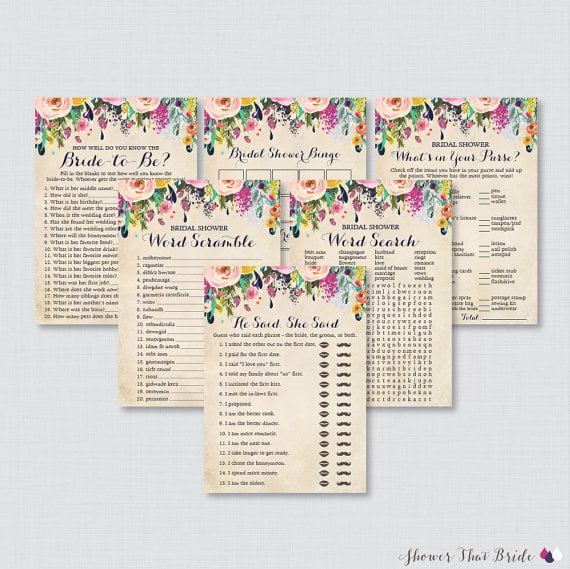 Floral Bridal Shower Games Package