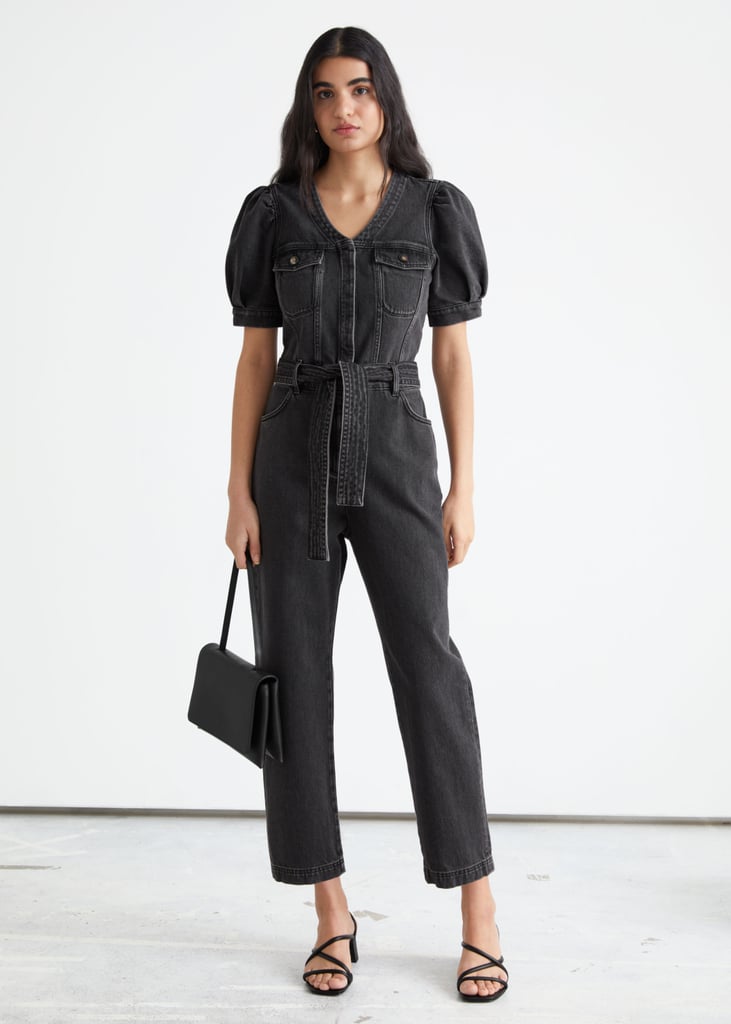 & Other Stories Relaxed Belted Puff Sleeve Jumpsuit