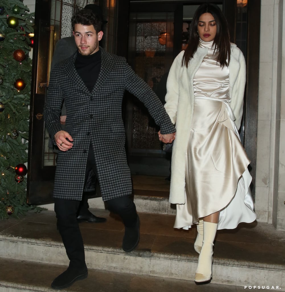 Priyanka Chopra Silk Dress and Sock Boots With Nick Jonas