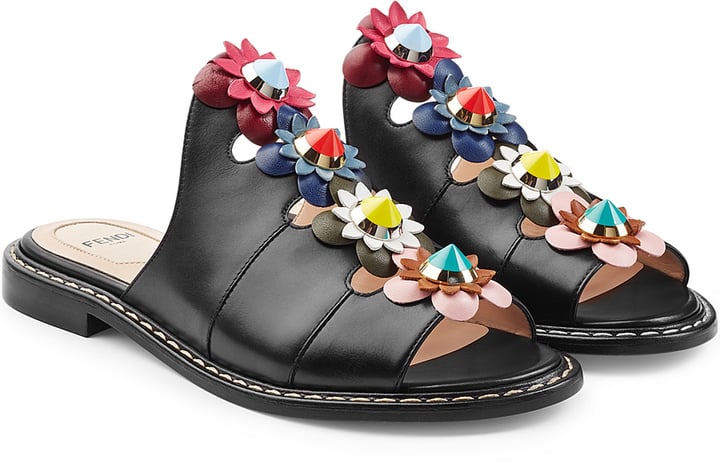 Fendi Leather Sandals With Floral Appliqué ($950)