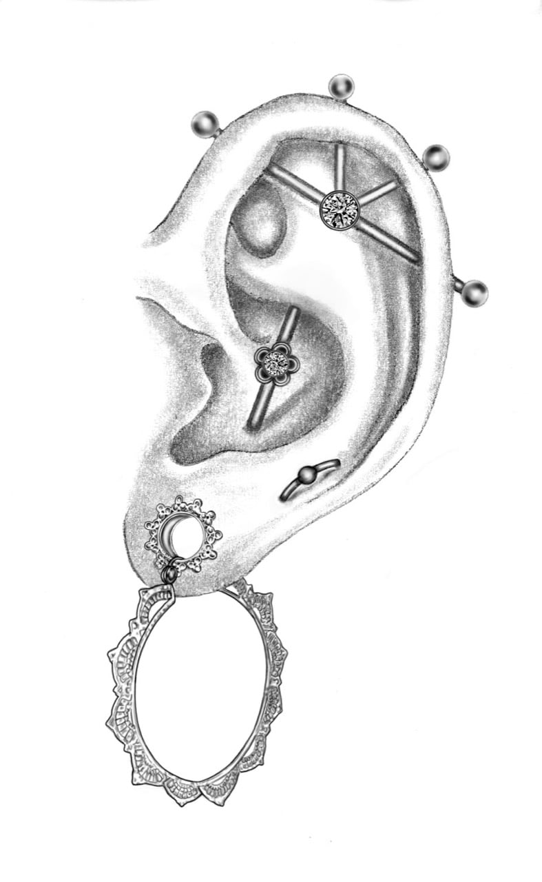 ear piercing drawing