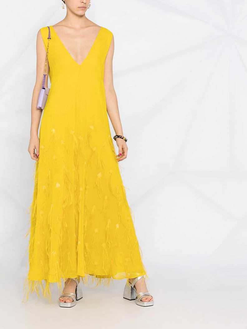 Priyanka's Emilio Pucci Feather-Detail V-neck Gown