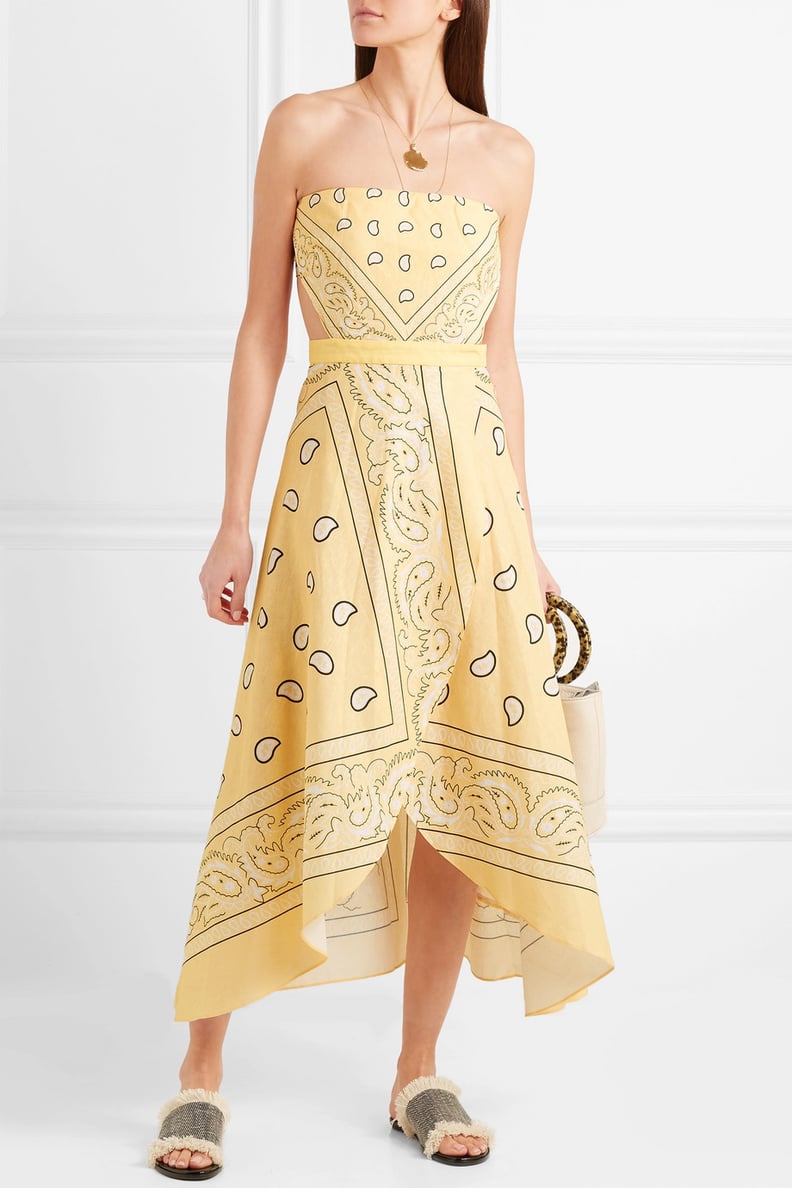 Miguelina Ines Cutout Printed Linen Midi Dress