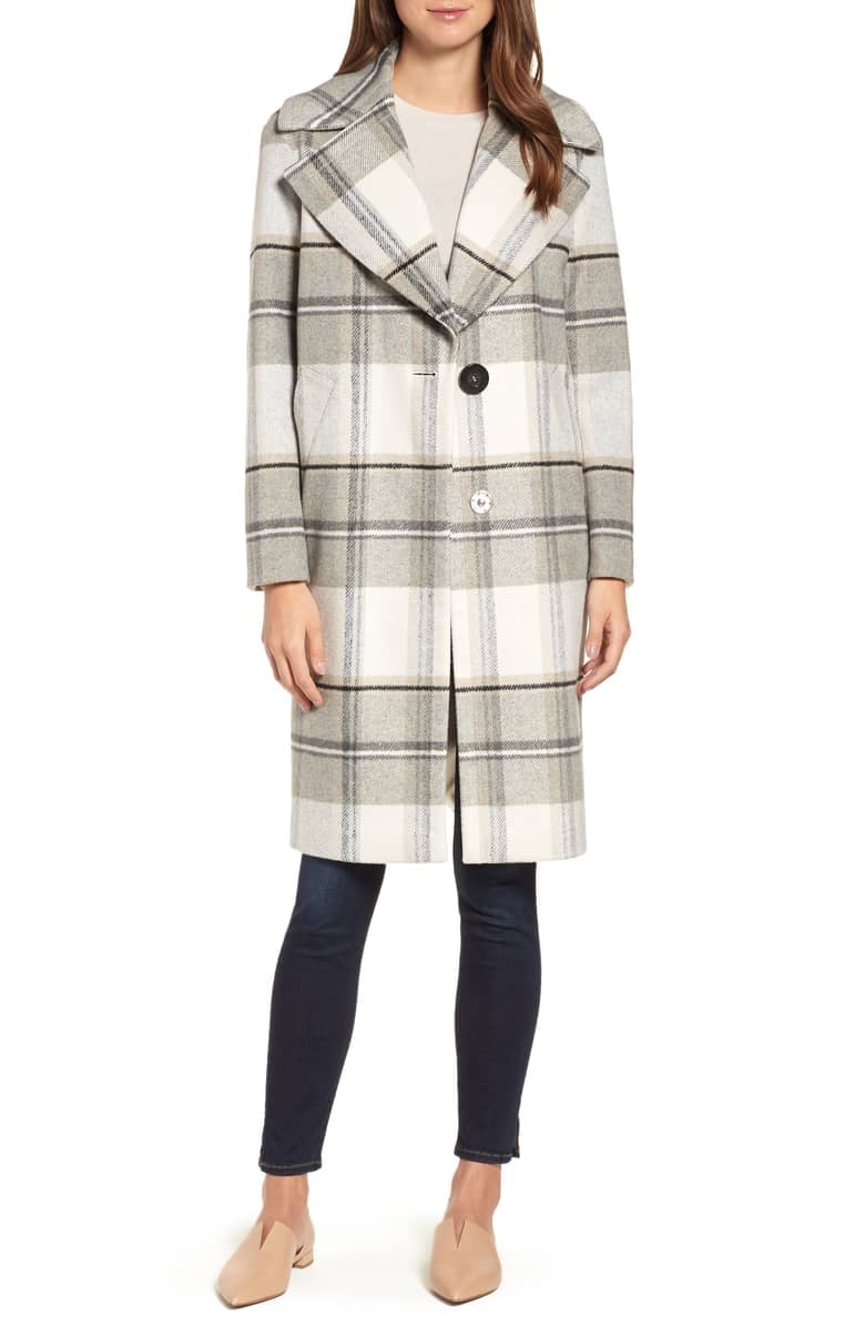 Kensie Plaid Long Coat