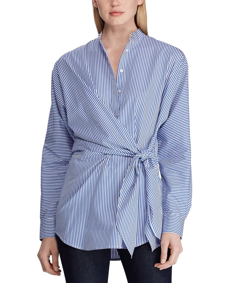 Lauren Ralph Lauren Stripe-Print Tie-Waist Cotton Shirt