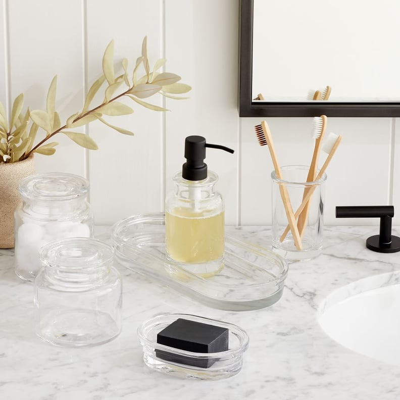 An Instagrammable Sink Setting: West Elm Apothecary Glass Bath Accessories