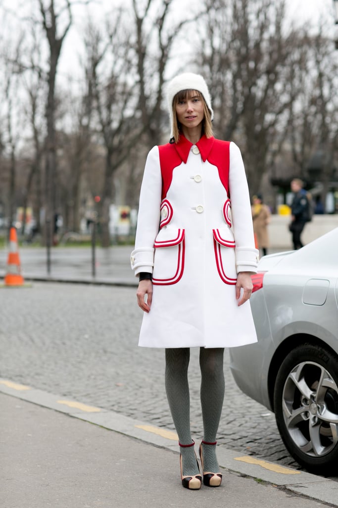 Anya Ziourova charmed us with her red and white coat.