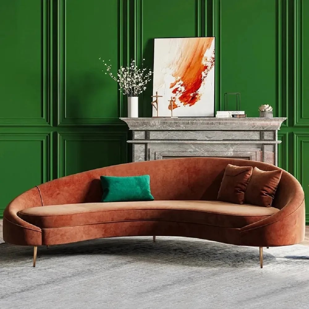 A Curved Boho Sofa: Modern Bronze Velvet Curved Sofa