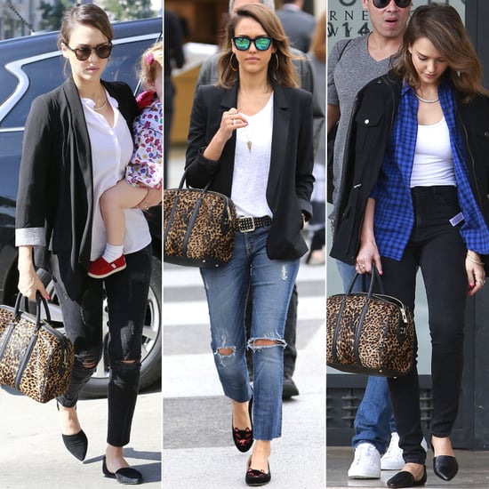 Jessica Alba Carrying A.L.C. Leopard Bag