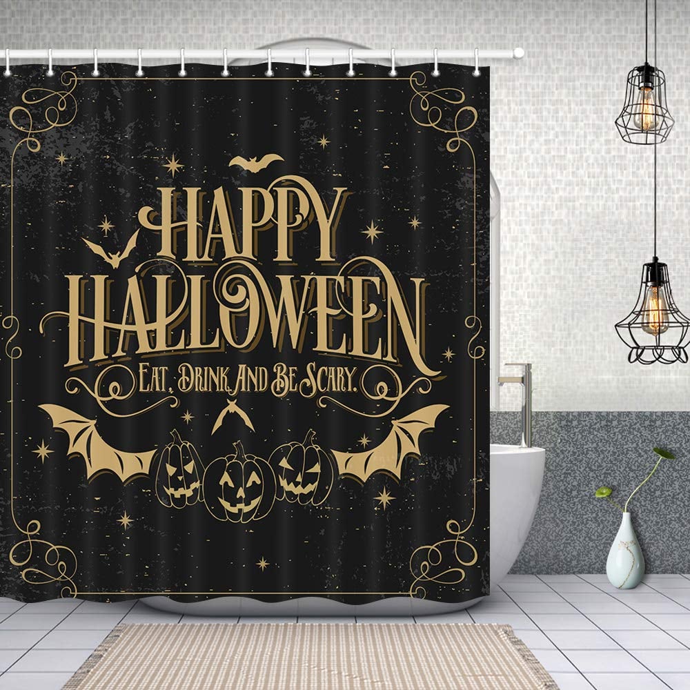 Happy Halloween Bat With Pumpkin Shower Curtain