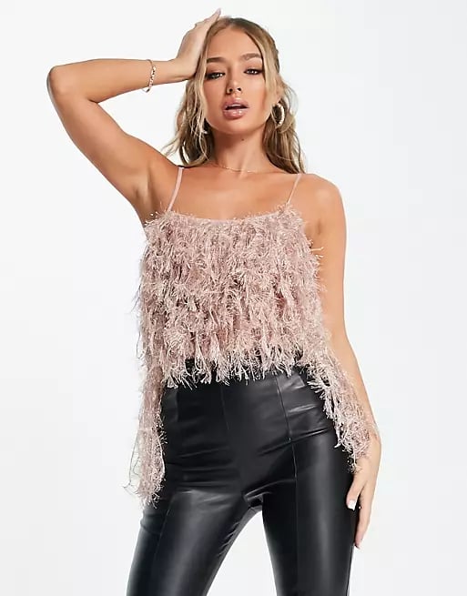 ASOS Luxe Feather Low Back Cami Bodysuit