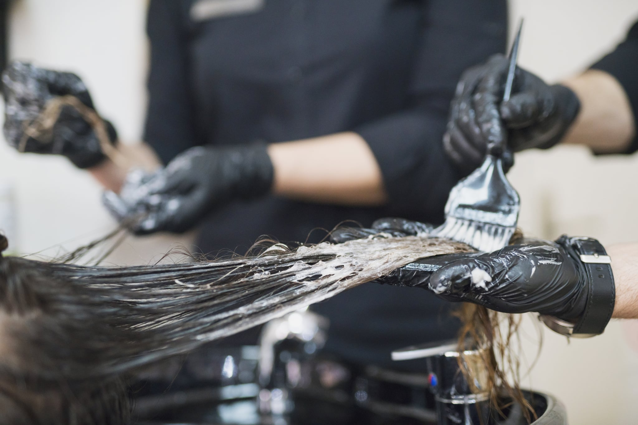 Woman changing hair colour