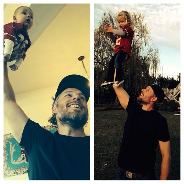 Ace and Maxwell Johnson received one-handed lifts from their dad, Eric, in the backyard.
Source: Instagram user jessicasimpson1111