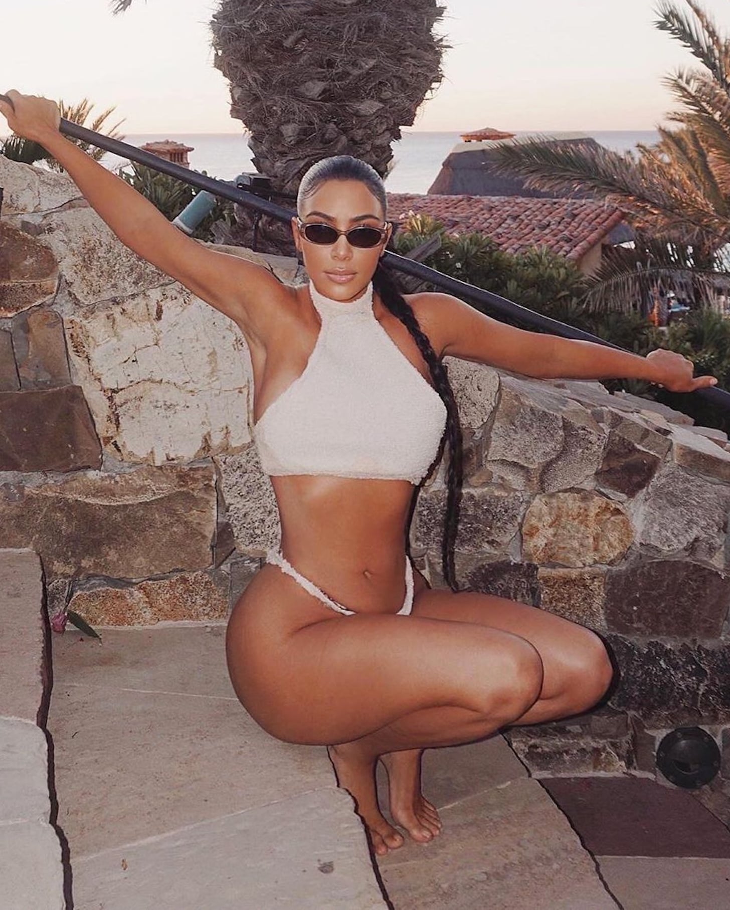 Kim Kardashian wears beige control pants to keep her curves in