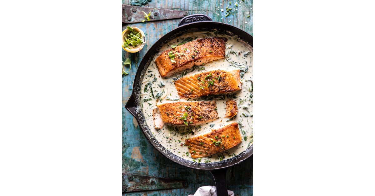 Garlic Butter Creamed Spinach Salmon LowCarb Salmon Recipes POPSUGAR Fitness Photo 10