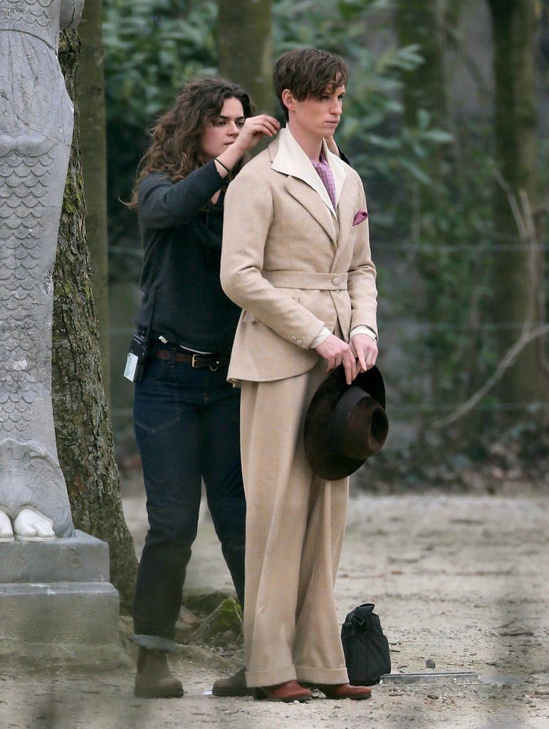 Redmayne is prepped on the set in Brussels.