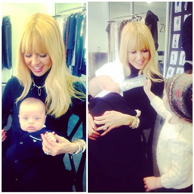 Rachel Zoe had a hand in feeding baby Kaius when big brother Skyler visited at work.
Source: Instagram user rachelzoe