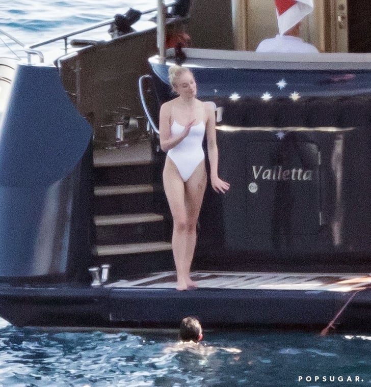 Sophie Turner Wearing A White One Piece On Her Honeymoon Sophie 