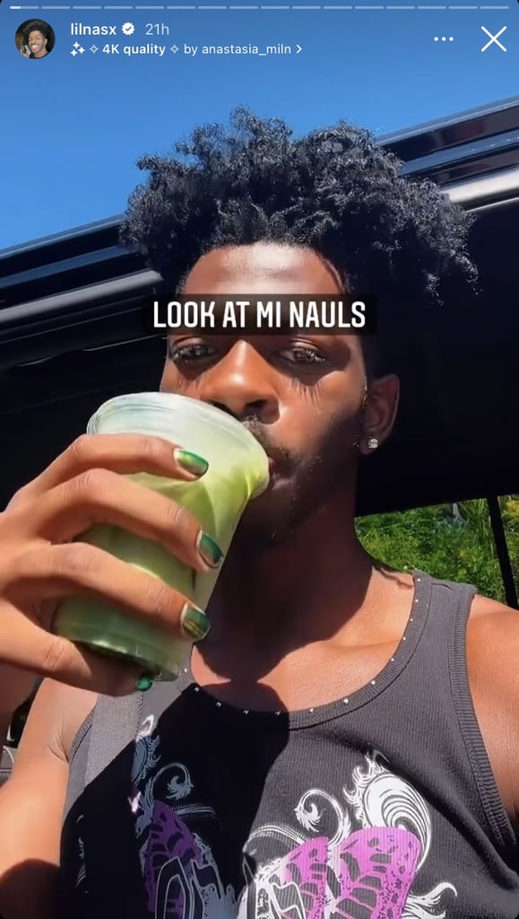 Lil Nas X's Green Chrome Nails on Instagram