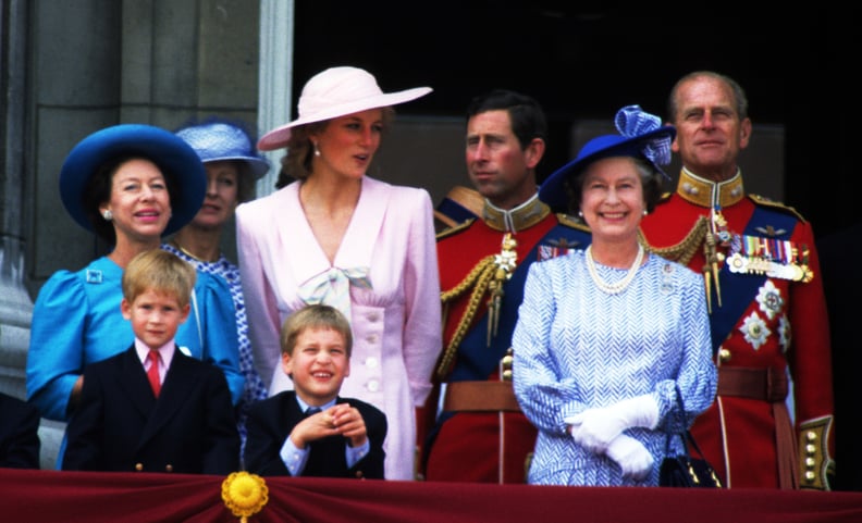 Queen Elizabeth II with her family at Trooping the Colour in 1989.