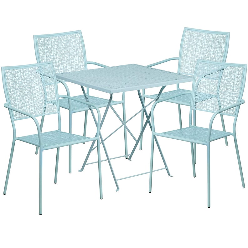 Flash Furniture Square Sky Blue Folding Patio Table Set