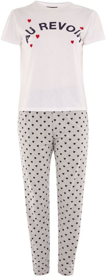 Topshop 'Au Revoir' Heart Embroidered Pyjamas