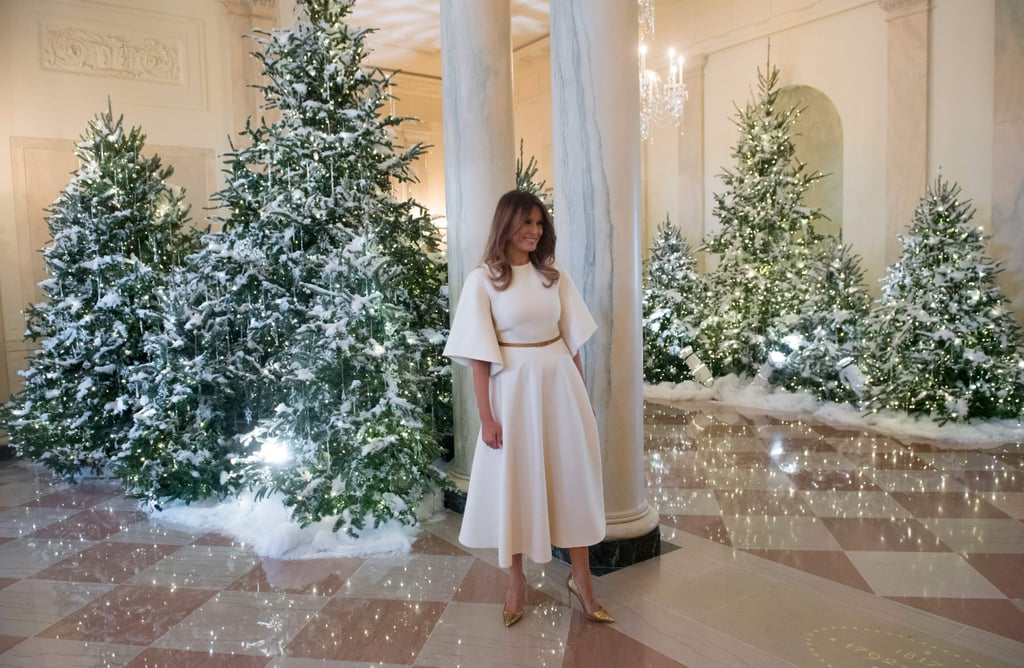 Melania Trump Wearing White Midi Dress
