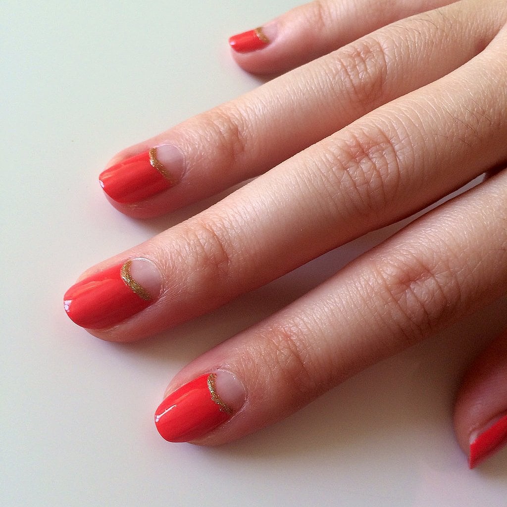 You can create this negative-space moon manicure in two steps.