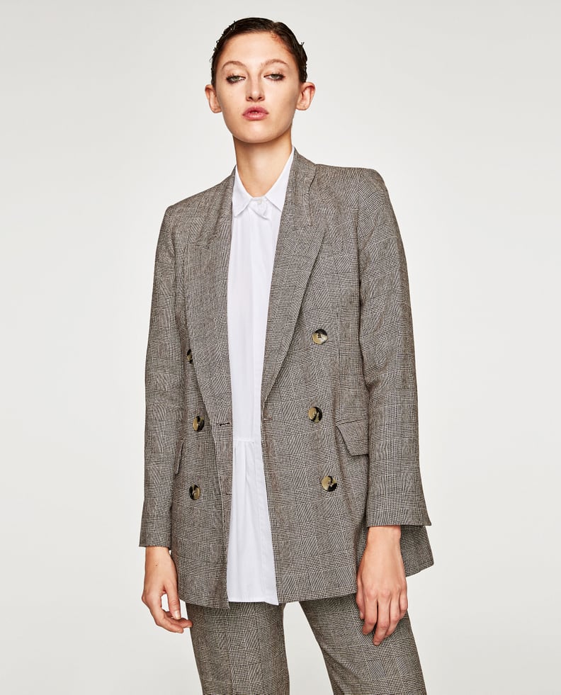 Zara Checked Double Breasted Jacket