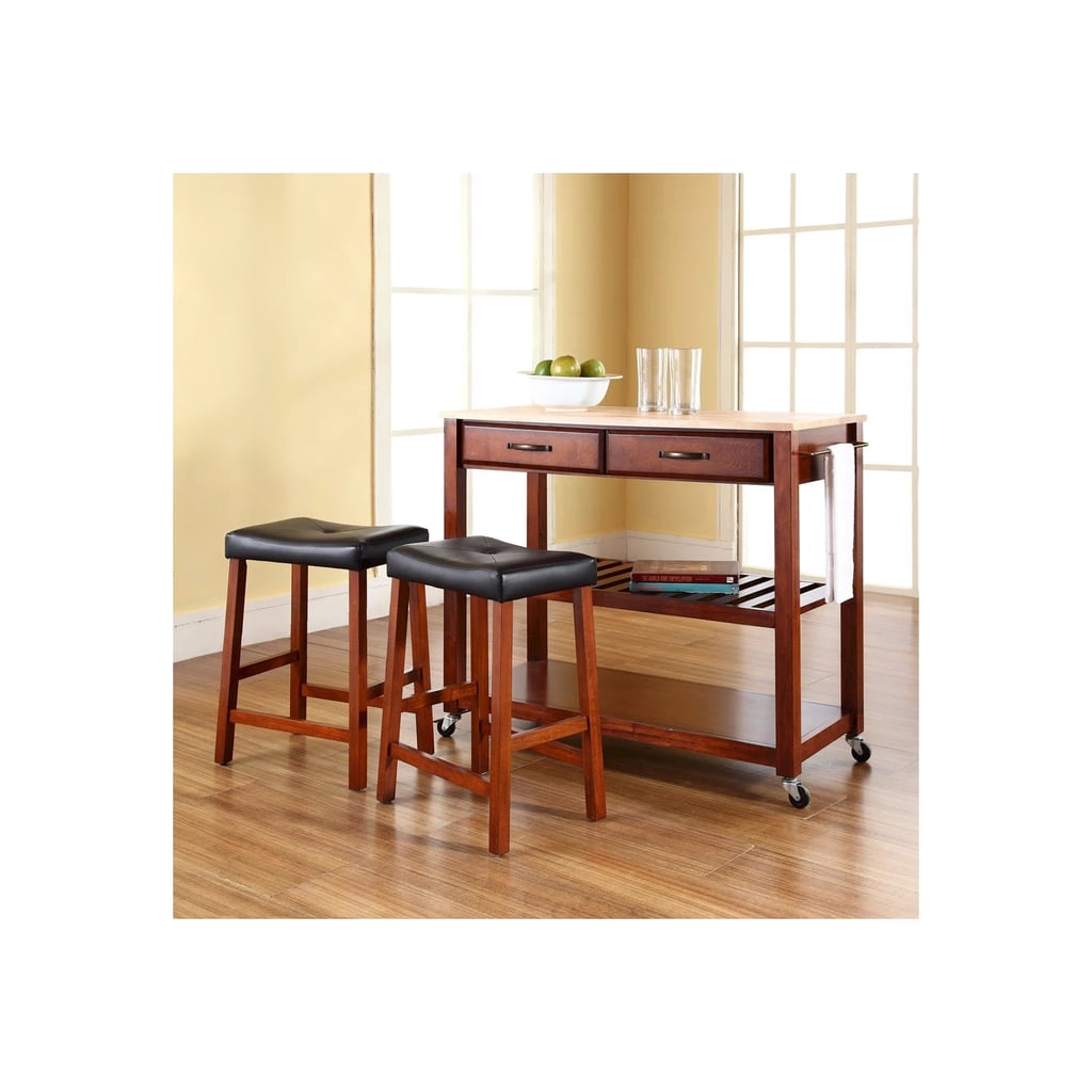 Natural-Wood Top Kitchen Cart/Island