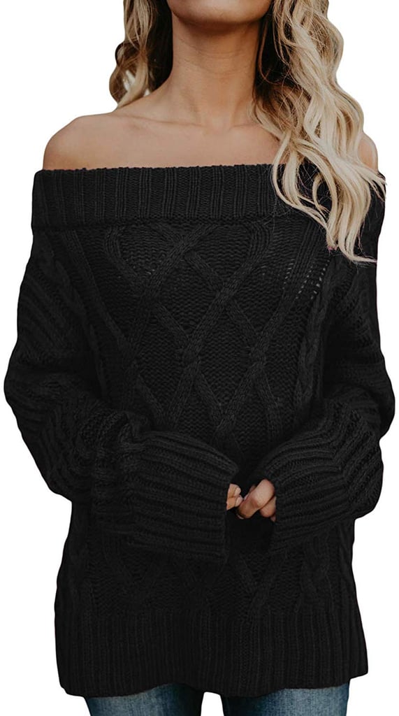 Astylish Knitted Off-the-Shoulder Oversized Sweater in Black