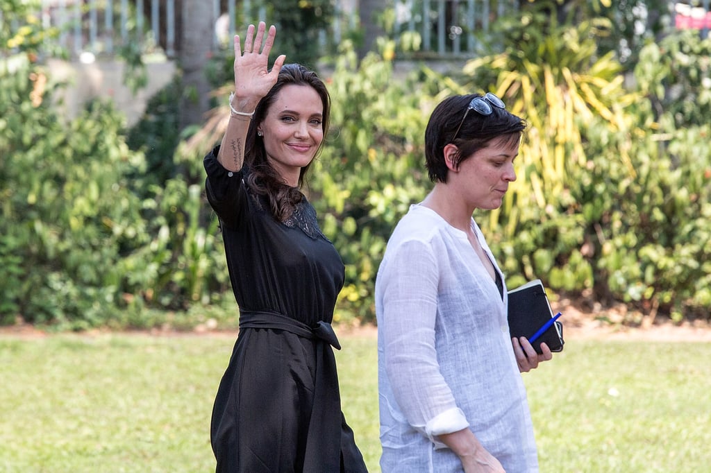 Angelina Jolie Wearing Black Lace Dress