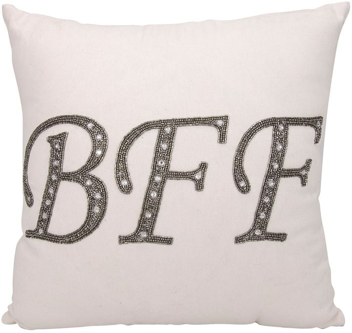 Mina Victory Luminescence Beaded "BFF" Rectangle Throw Pillow in White