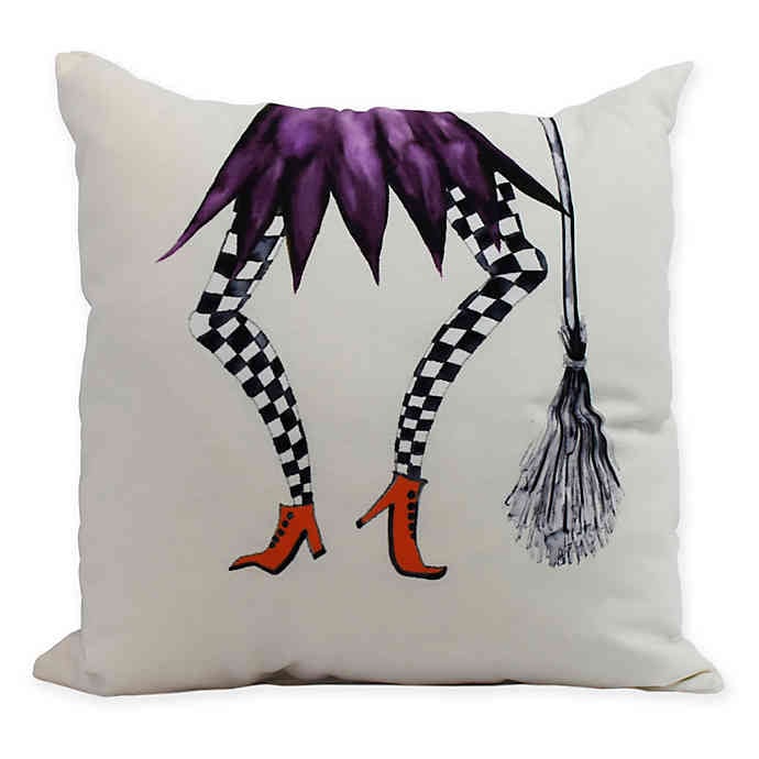 E by Design Witches Brew Esmerelda Square Throw Pillow in Cream