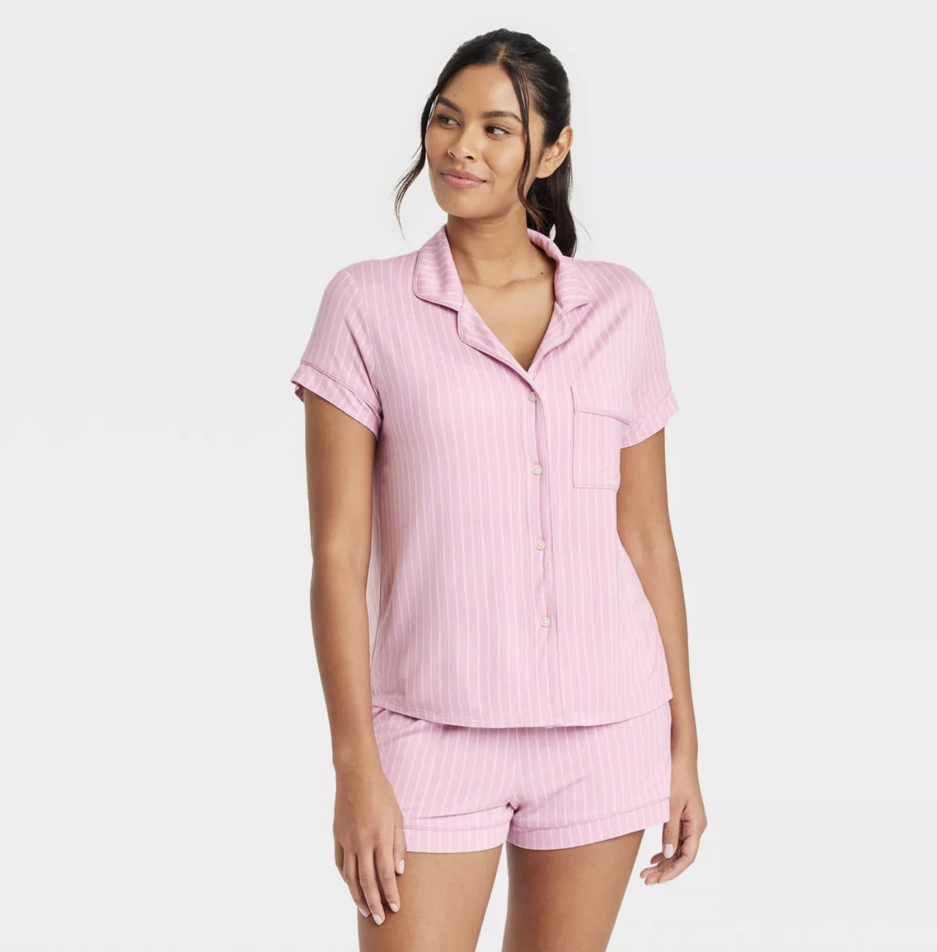 Ralph Lauren Crop Top & Boxer Striped Pajama Set in Pink