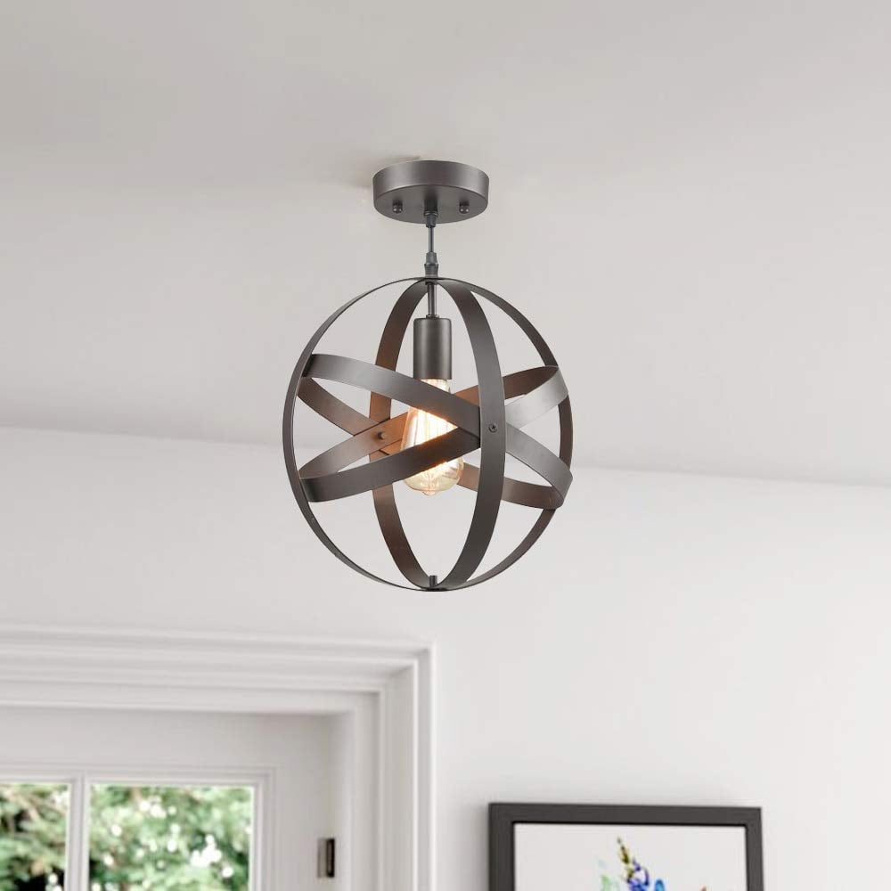 A Modern Farmhouse Light: Industrial Metal Spherical Pendant Display