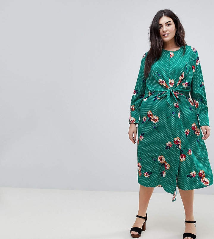 Influence Plus Knot Asymmetric Wrap Front Floral Midi Dress