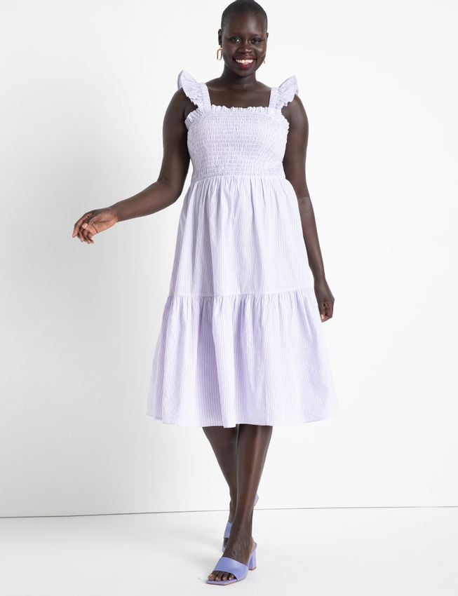 Eloquii Smocked Bodice Ruffle Day Dress