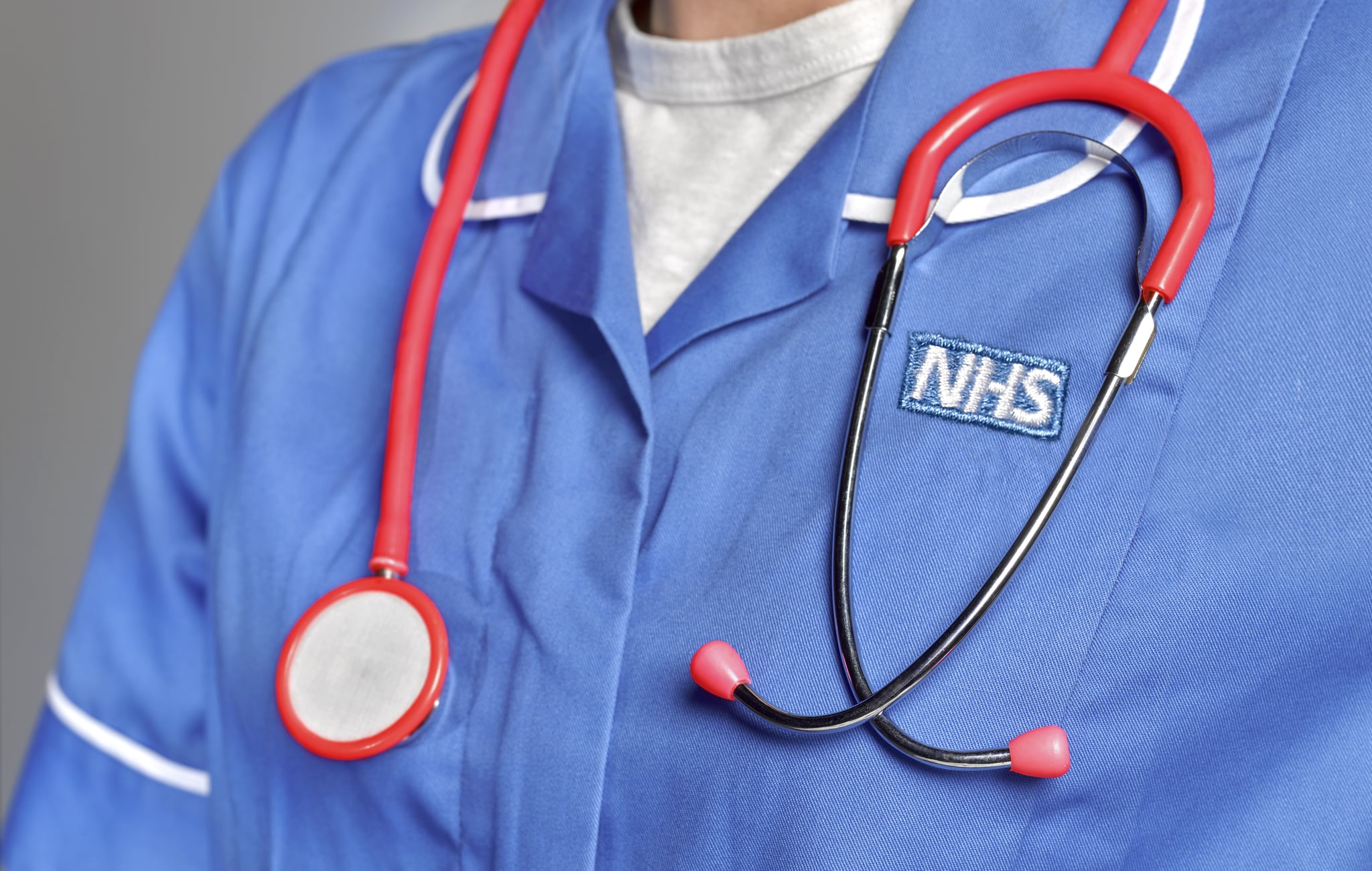 LONDON,ENGLAND - JUNE 6: In this studio shot illustration a NHS uniform close up, with stethoscope on June 6,2019 in London,England. (Photo by Peter Dazeley/Getty Images)