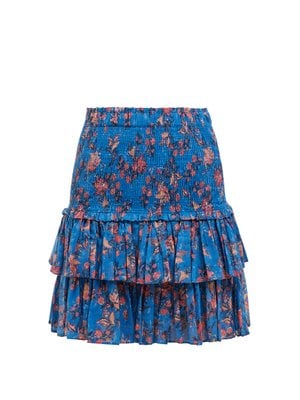 Isabel Marant Étoile Naomi Shirred Tiered Cotton Mini Skirt