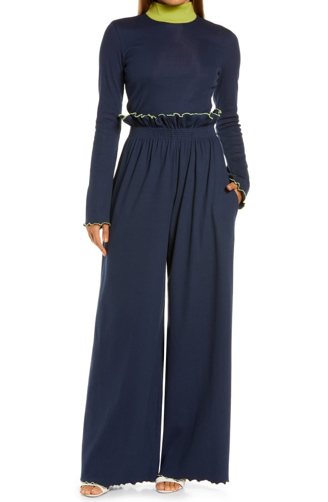 A Matching Set: Sammy B Ribbed Mock Neck Cotton Top and Kenny Wide Leg Stretch Cotton Paperbag Pants