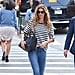 Gisele Bundchen Wearing Striped Shirt and Jeans