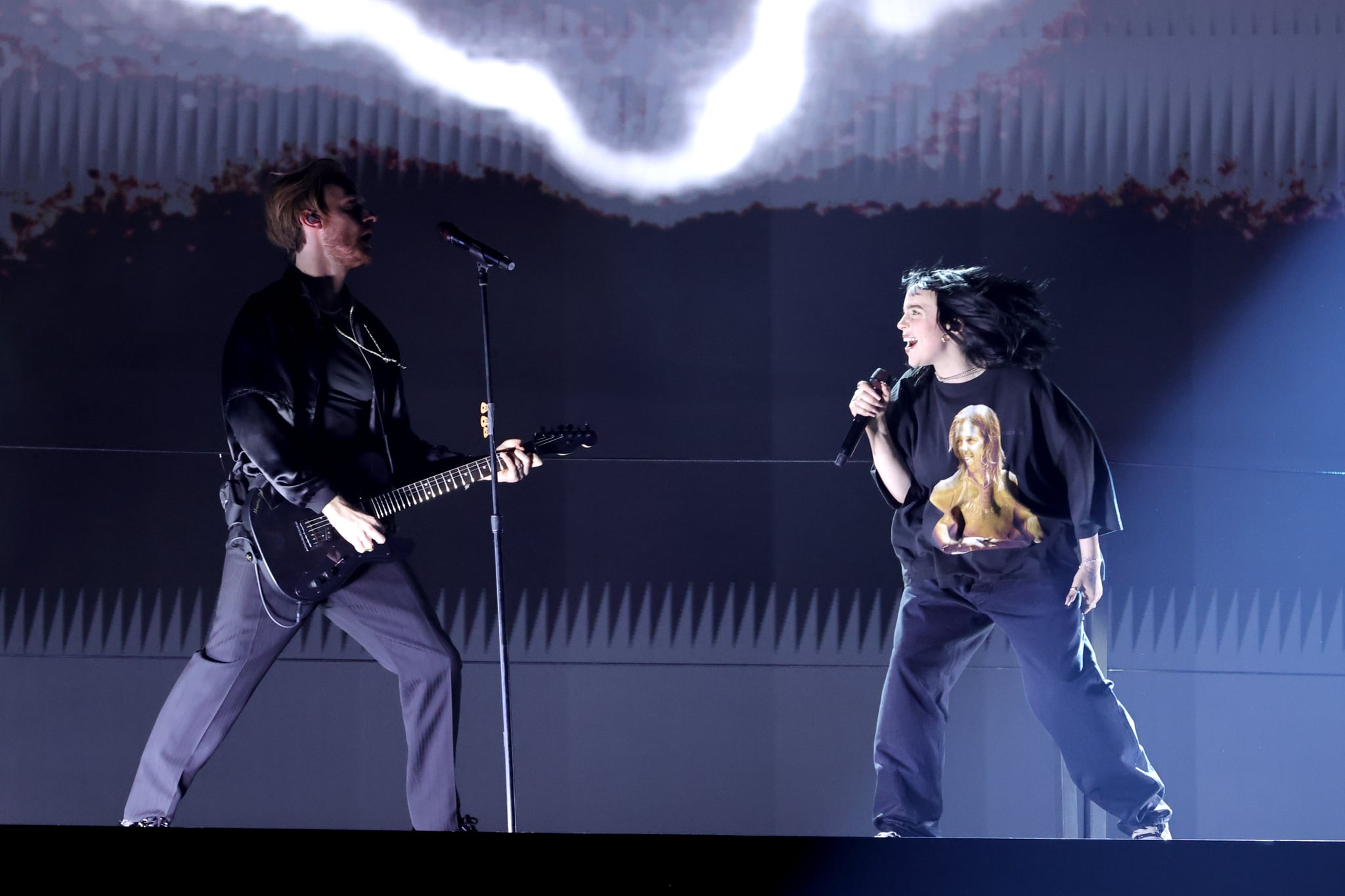 LAS VEGAS, NEVADA - APRIL 03: (L-R) FINNEAS and Billie Eilish perform onstage during the 64th Annual GRAMMY Awards at MGM Grand Garden Arena on April 03, 2022 in Las Vegas, Nevada. (Photo by Matt Winkelmeyer/Getty Images)