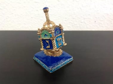 Gold Plates, Blue Enameled Temple Dreidel
