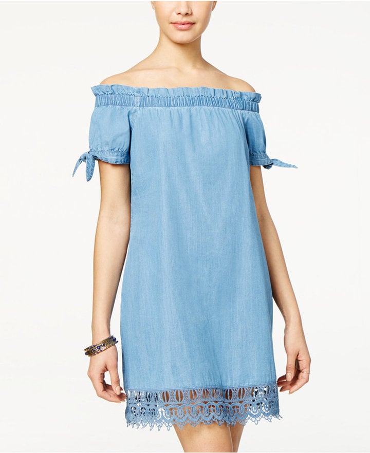 American Rag Tie-Sleeve Lace-Trim Shift Dress