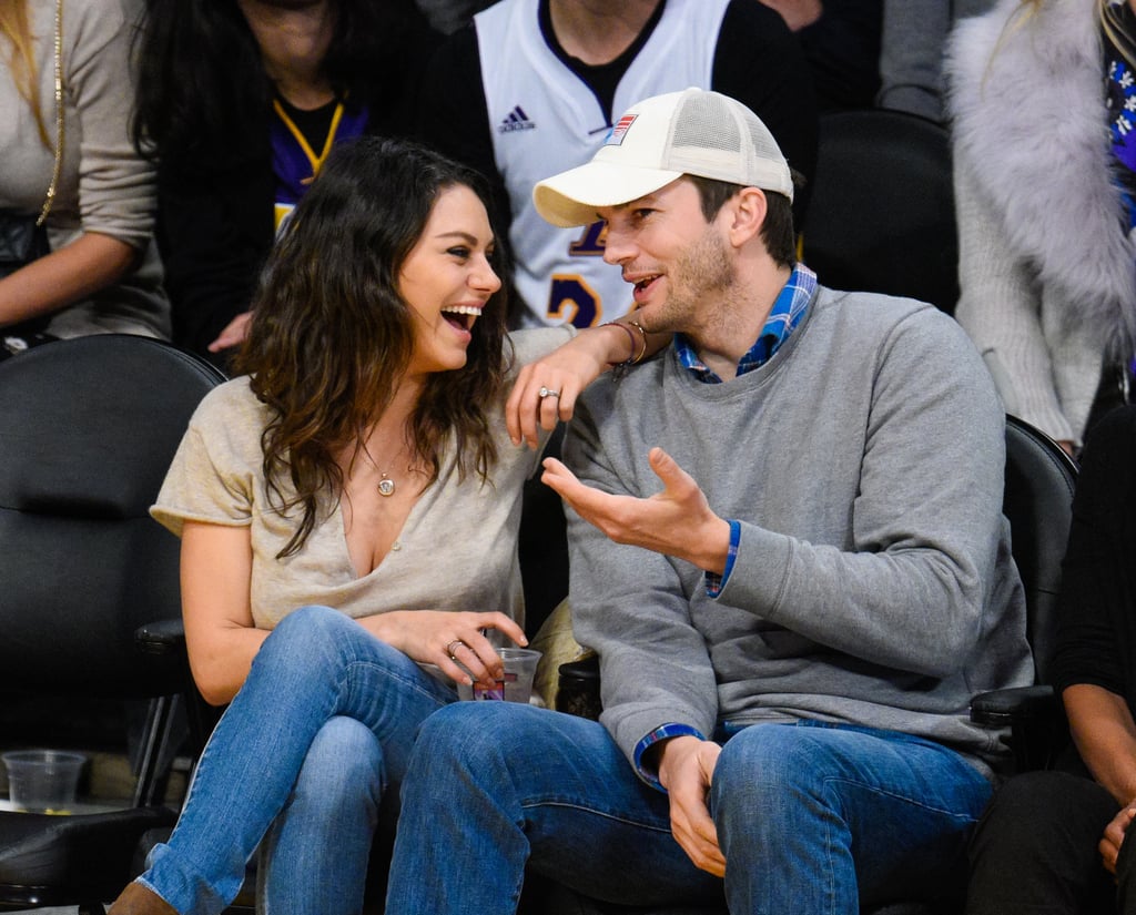 Mila Kunis and Ashton Kutcher at Lakers Game Dec. 2014