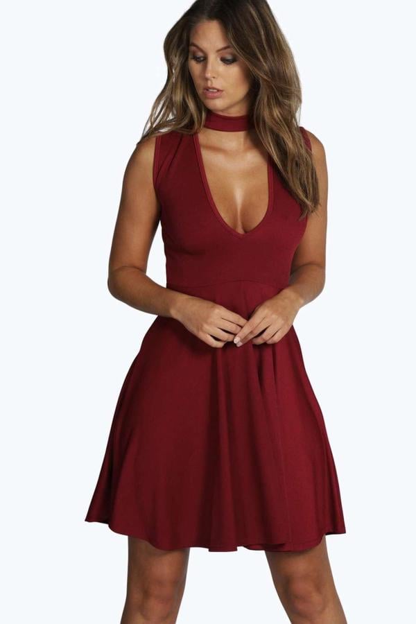Boohoo Saki High Neck Cut Out Skater Dress ($35)